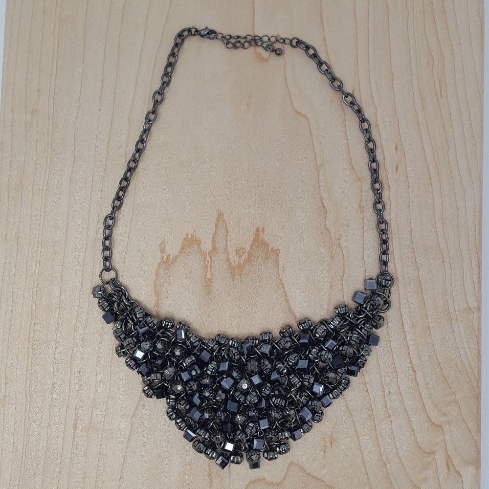 Gunmetal Beaded Bib Necklace